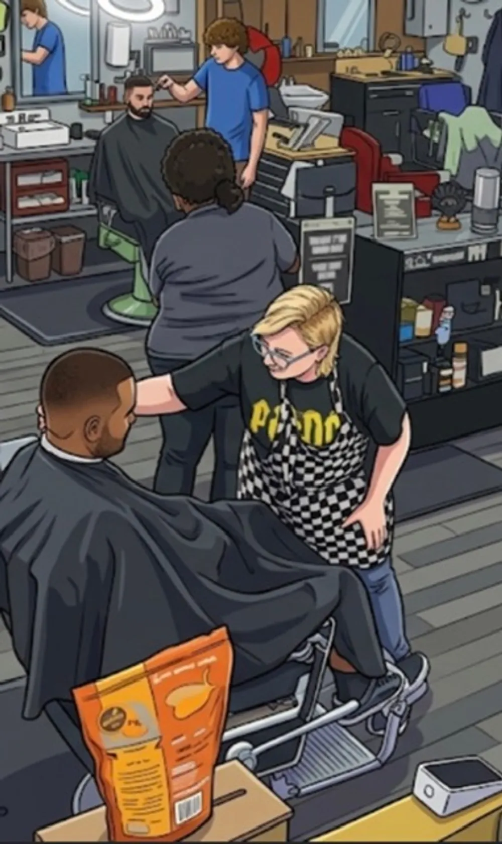 A young client getting a cut in the chair at Barber Shack.