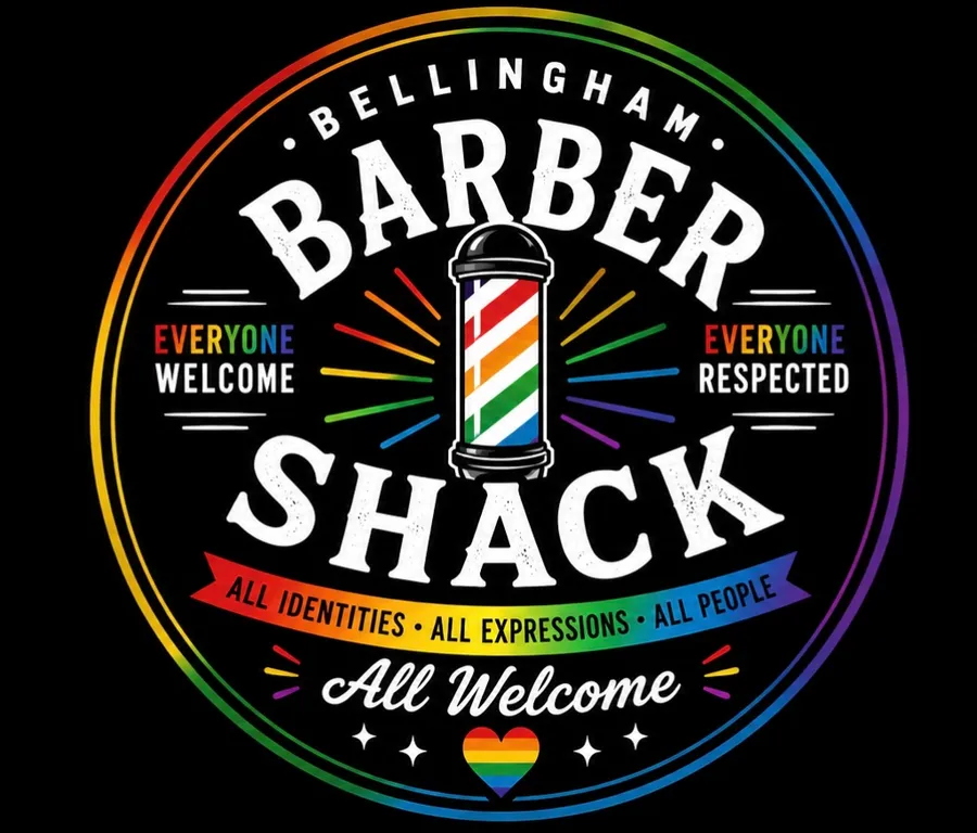Barber Shack emblem: Everyone Welcome, Everyone Respected — all identities, all expressions, all people.